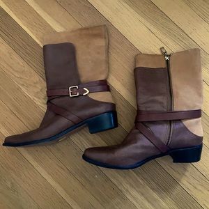 Rebecca Minkoff two tone leather Brazil boots mid shaft booties size 9